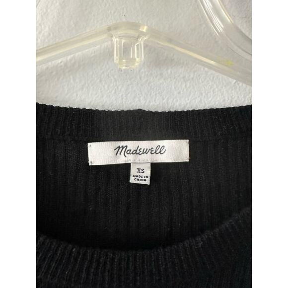 Madewell Top Women's XS Black Sweater Ruffle Ribbed Lightweight Pullover - Picture 3 of 7
